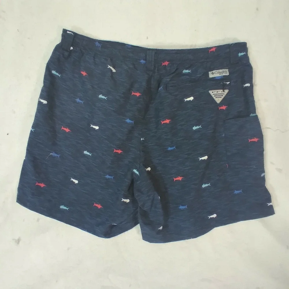Columbia PFG swim shorts mens XL  blue fishing Hybrid pockets fishing FLAWED